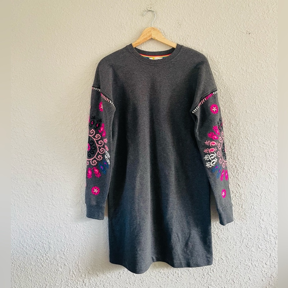 Boden Gray Mini Dress with Pink Embroidery